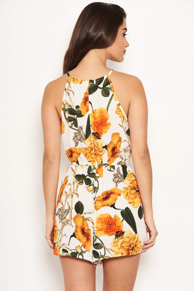 Orange Floral Tie Waist Playsuit