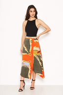 Orange Chain Printed Midi Skirt