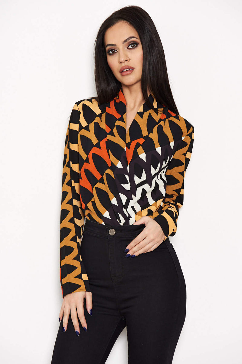 Orange Printed Wrap Bodysuit