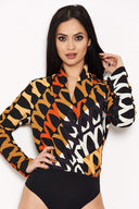 Orange Printed Wrap Bodysuit