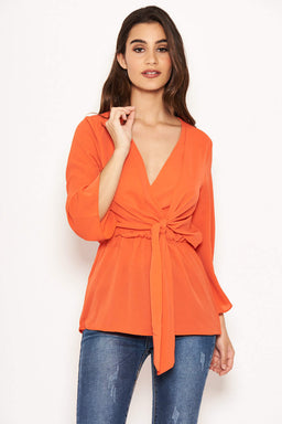 Orange Tie Front Top