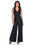 Black Wrap Front Slinky Jumpsuit