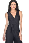 Black Wrap Front Slinky Jumpsuit