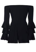 Black Ruffle Sleeve Playsuit