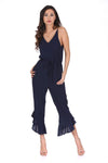 Navy High Waisted Jumpsuit With Frill Hem