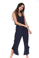 Navy High Waisted Jumpsuit With Frill Hem