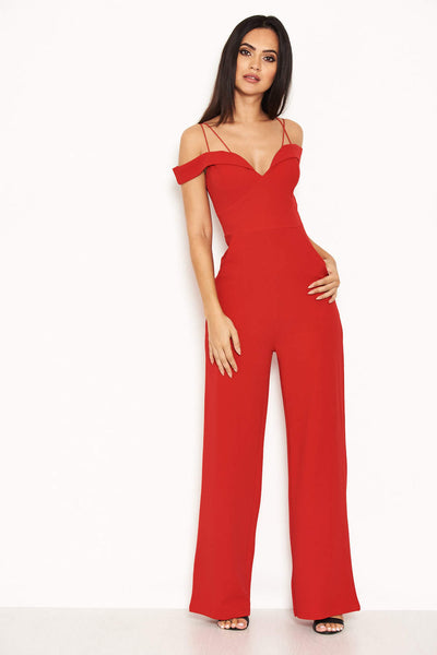 Red Strappy Off The Shoulder Jumpsuit – AX Paris