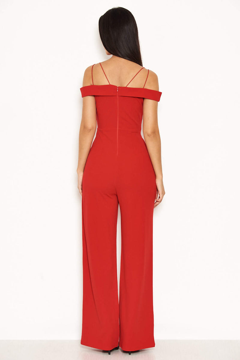 Red Strappy Off The Shoulder Jumpsuit