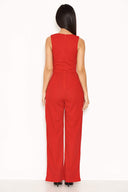 Red V Neck Jumpsuit