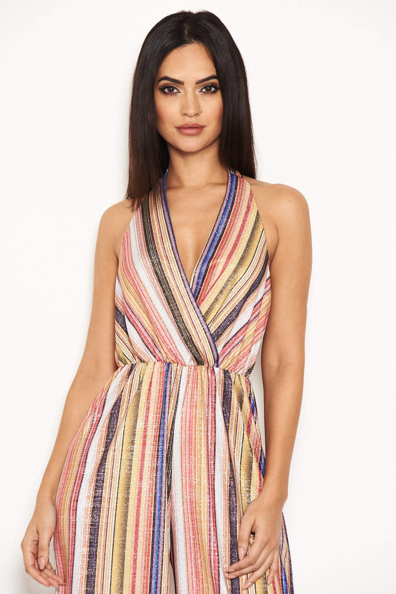 Stripe Halterneck Culotte Jumpsuit