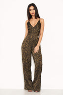 Khaki Animal Print V Neck Jumpsuit