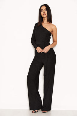 Black Glitter One Arm Jumpsuit