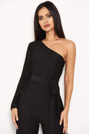 Black Glitter One Arm Jumpsuit
