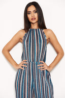 Multi Pleated Stripe Jumpsuit