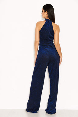 Blue Glitter High Neck Jumpsuit
