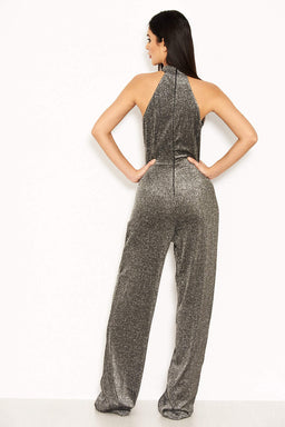 Silver Glitter High Neck Jumpsuit