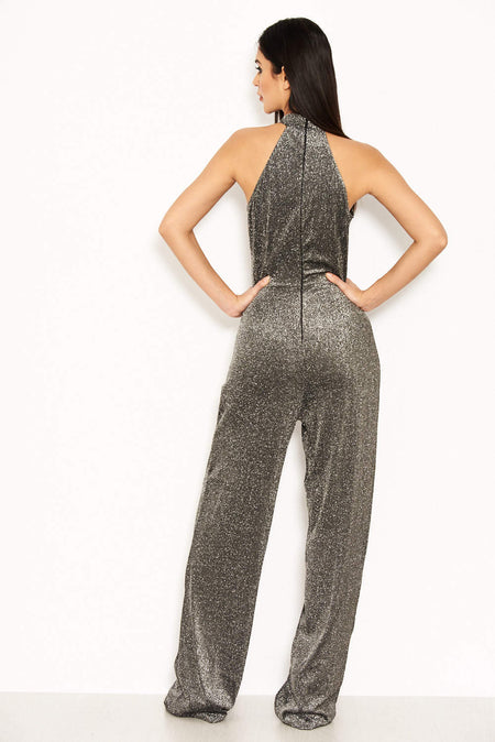 Silver Glitter High Neck Jumpsuit