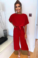 Red Tie Waist Culotte Jumpsuit