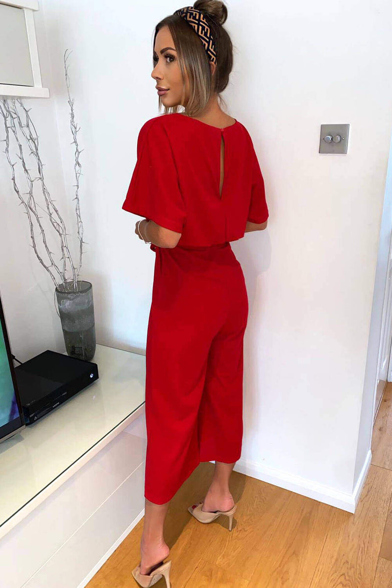 Red Tie Waist Culotte Jumpsuit