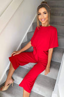 Red Tie Waist Culotte Jumpsuit