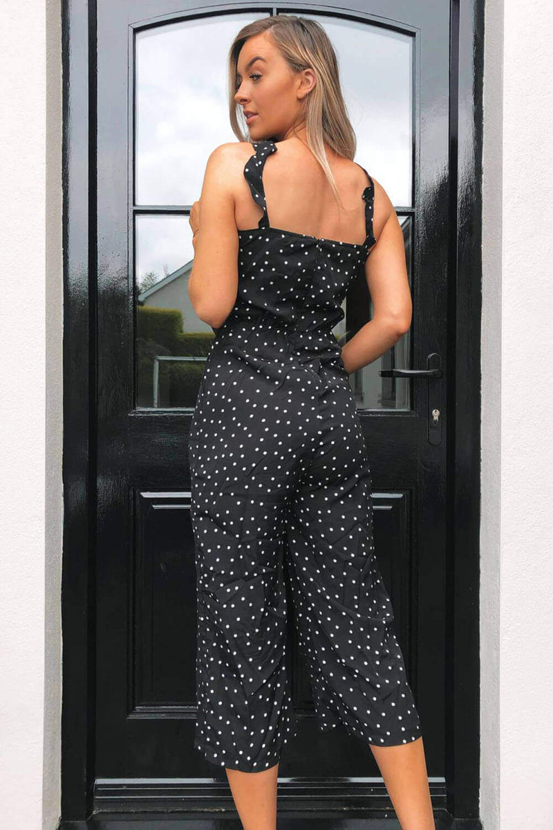 Black Polka Dot Frill Culotte Jumpsuit