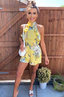 Yellow Frill Floral Printed Playsuit