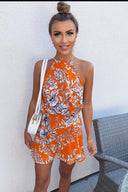 Orange Floral Print Playsuit