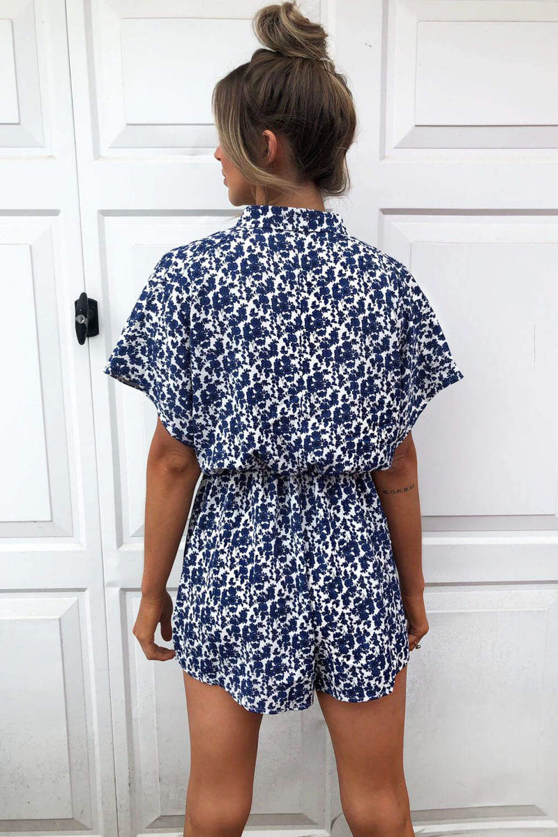 Blue Floral Short Sleeve Playsuit