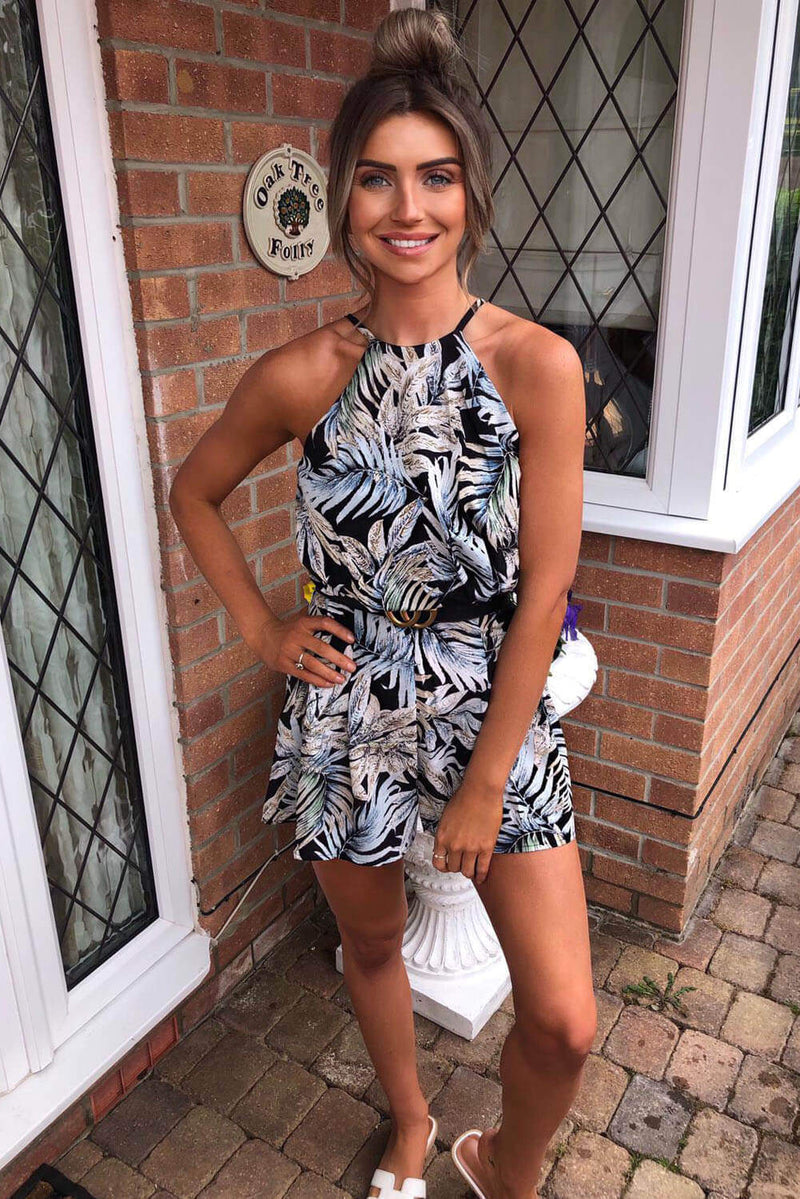 Navy Tropical Print Playsuit