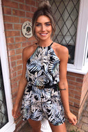 Navy Tropical Print Playsuit