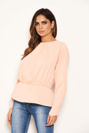 Peach Long Sleeve Pleated Top