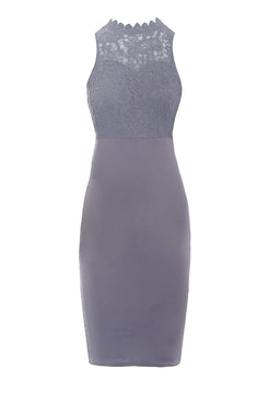 Pewter High Neck Crochet Bodycon Dress