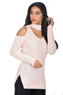 Pink Cold Shoulder Choker Jumper AX Paris