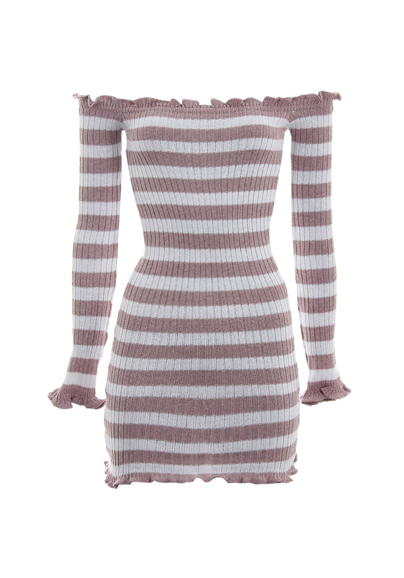 Pink Striped Off The Shoulder Knit Dress AX Paris Pink Striped Off The Shoulder Knit Dress AX Paris