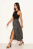 Black Spotty Pleated Midi Skirt