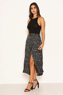 Black Spotty Pleated Midi Skirt