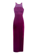 Plum High Neck Maxi Dress With Crochet Neck