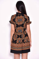 Paisley Skater Dress With Frill Detail