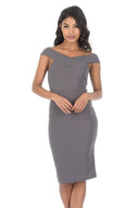 Pewter Cross Over Bardot Bodycon Dress