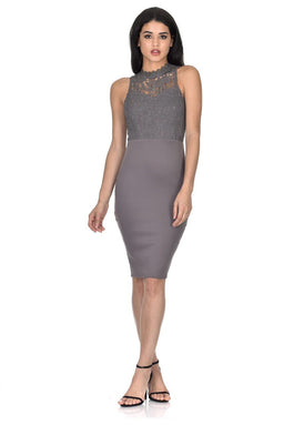 Pewter High Neck Crochet Bodycon Dress