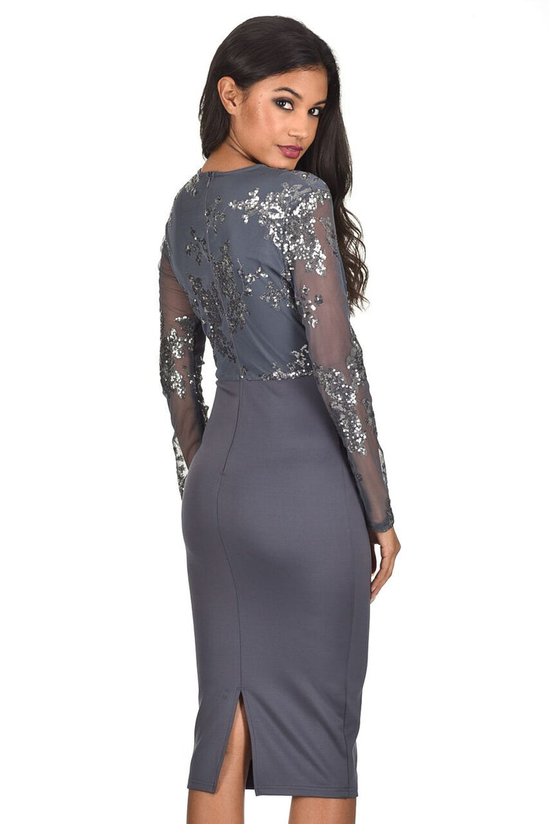 Pewter Sequined Crossover Bodycon Dress