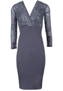 Pewter Sequined Crossover Bodycon Dress