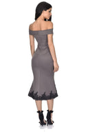 Pewter Off The Shoulder Lace Hem Dress