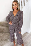Pink Animal Print Wrap Belted Jumpsuit