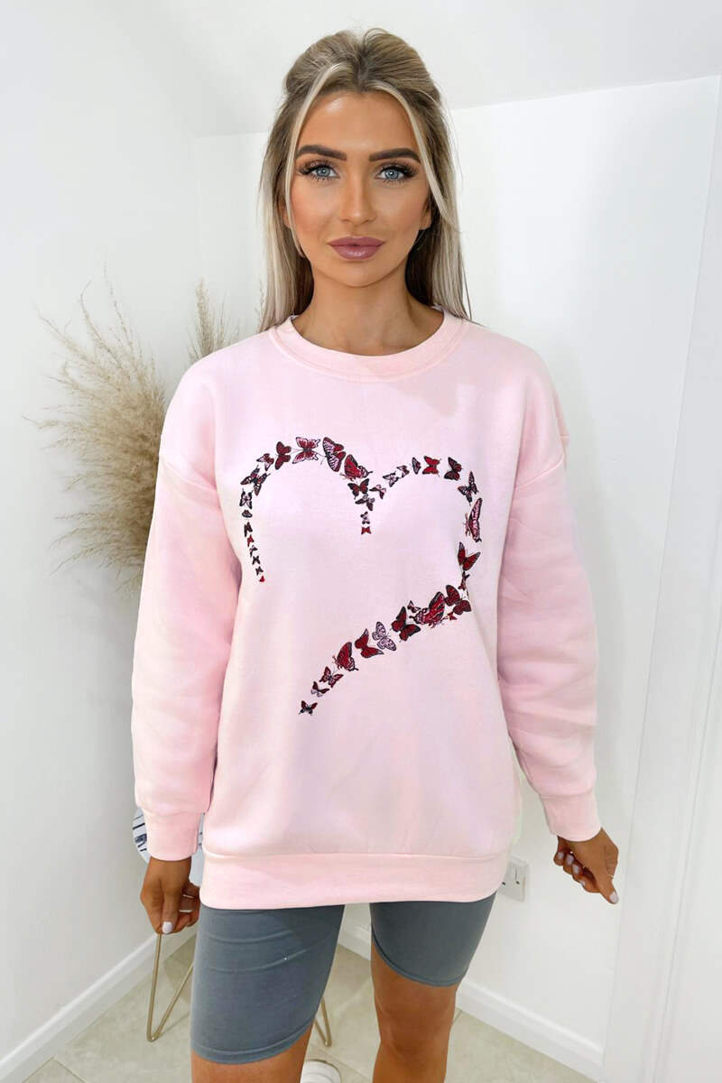 Pink Butterfly Printed Oversized Sweatshirt