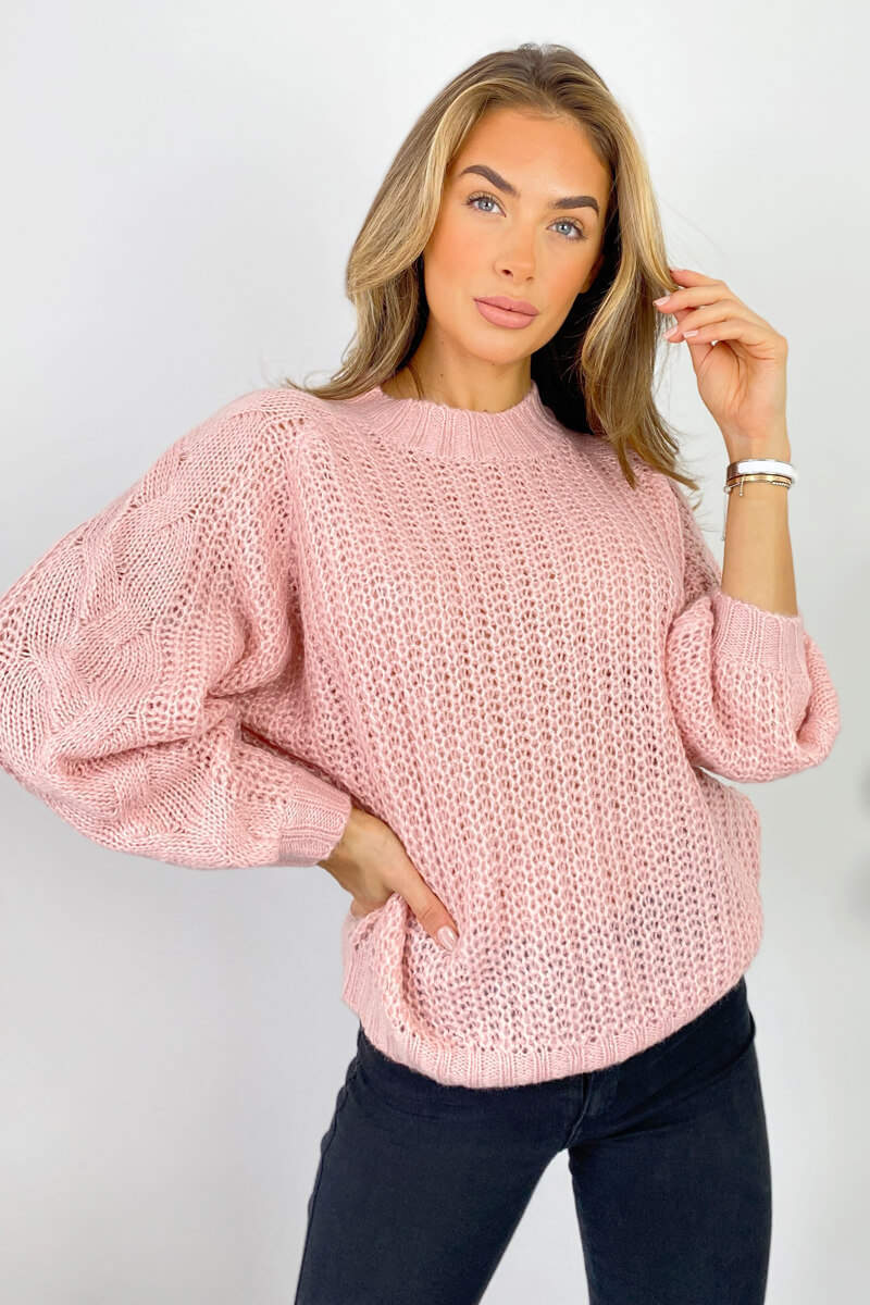 Pink Cable Raglan Sleeve Jumper