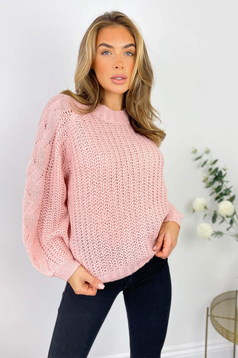 Pink Cable Raglan Sleeve Jumper