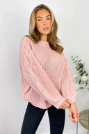 Pink Cable Raglan Sleeve Jumper