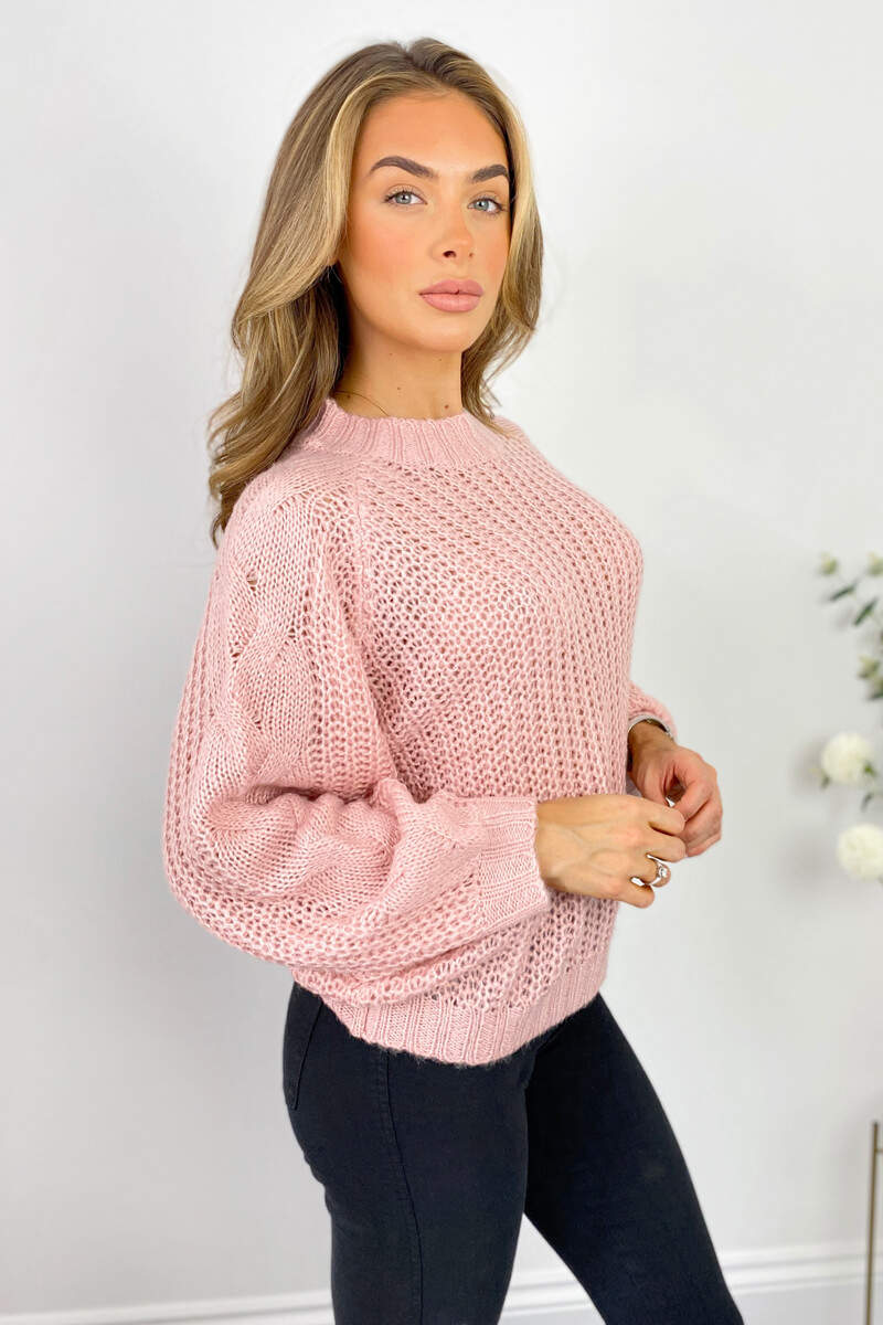 Pink Cable Raglan Sleeve Jumper