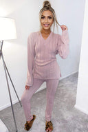 Pink Chunky Knit Tie Waist Lounge Suit